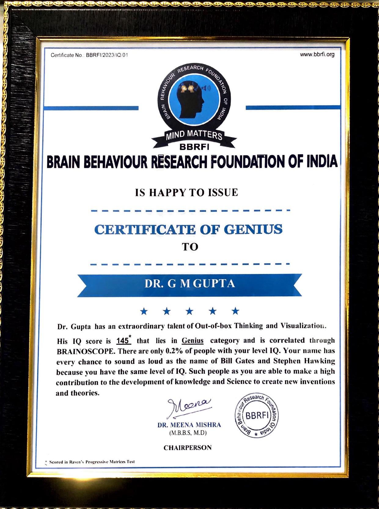 Certificate of Excellence - MBA at 84